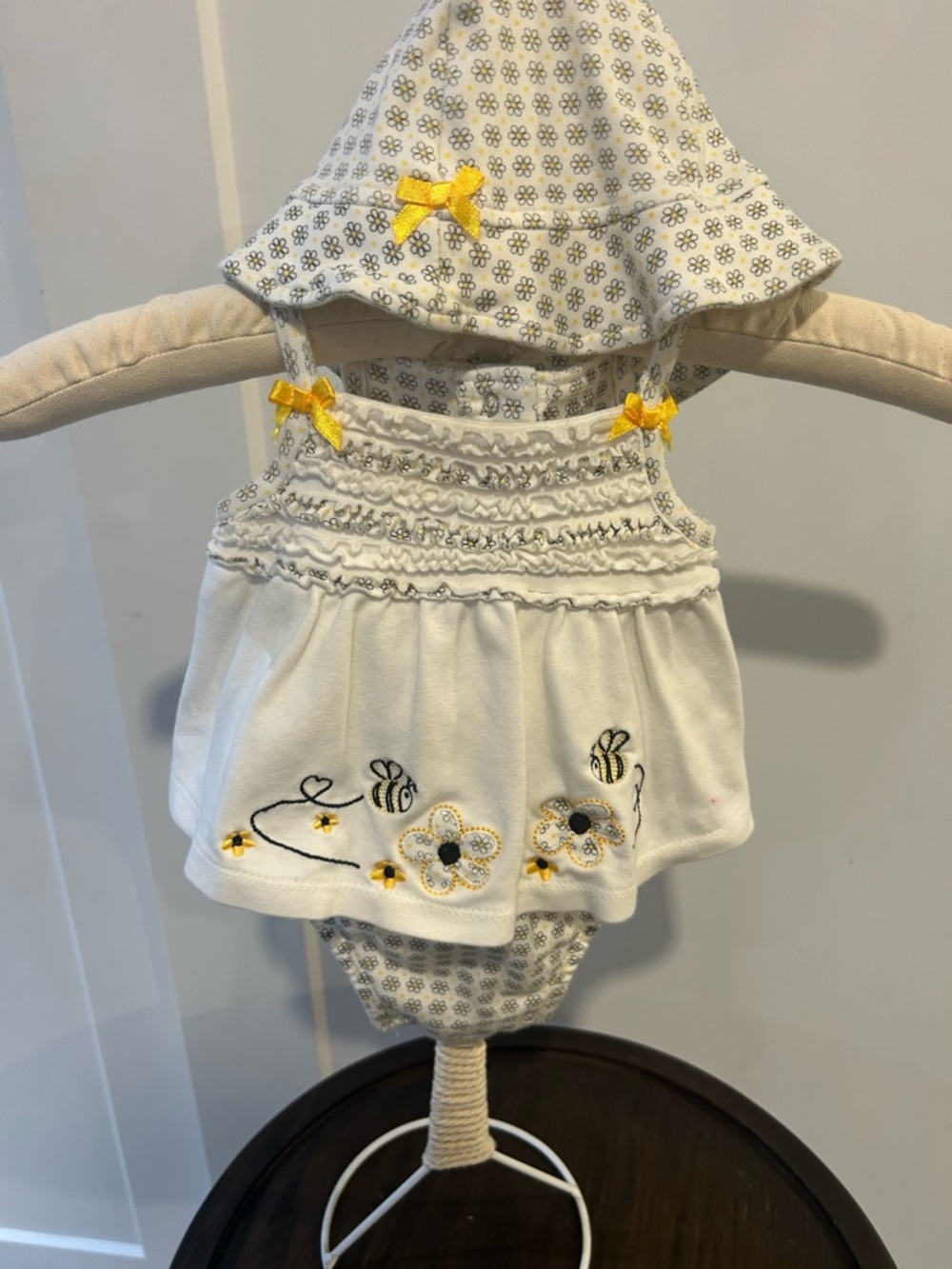 Carter's White Baby Dress & Sun Hat Set with Yellow Floral Trim